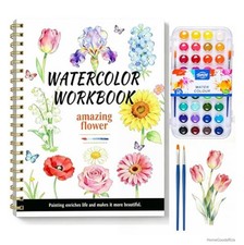 Watercolor Workbook for Beginners 14 Floral Designs 36 Colors Paint Set