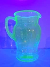 1930’s Uranium Green Anchor Hocking Pitcher Depression Glass Ballerina Cameo 8”