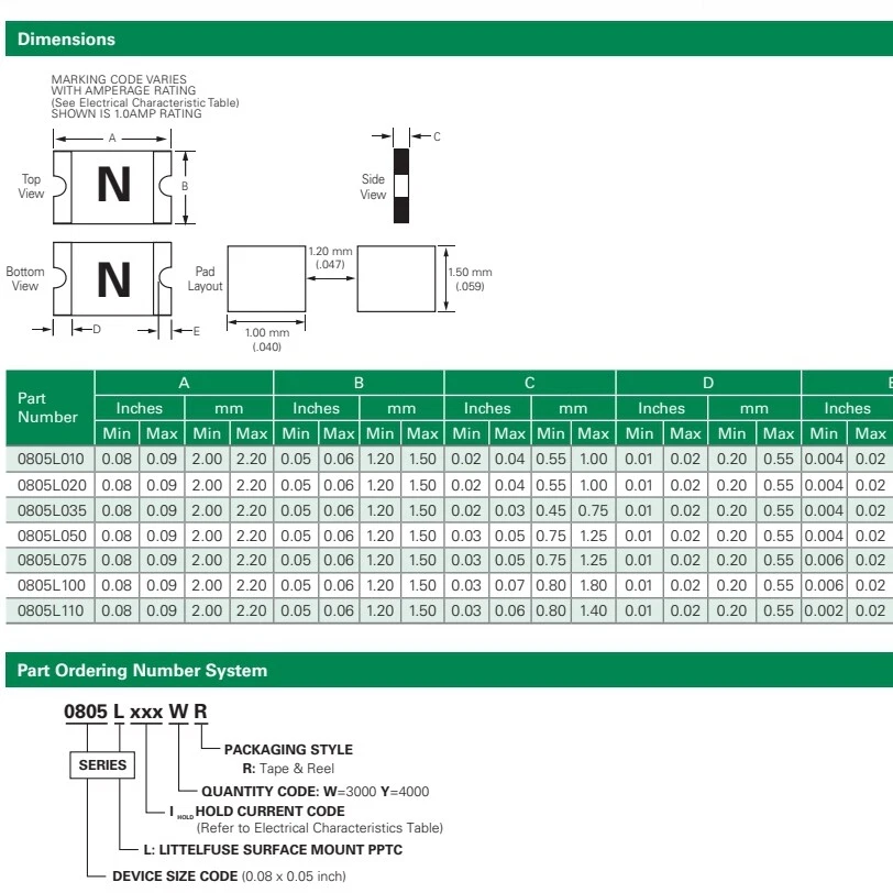 50PCS 0805L100 1A 1000MA 6V SMD Resettable Fuse PPTC 0805 2mm×1.2mm - Image 4 of 4