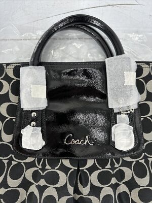 Coach F15440 Ashley Signature Black Silver Large Satchel Handbag