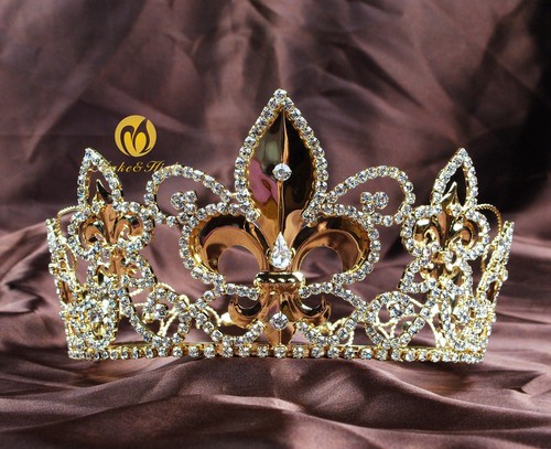 Imperial Medieval Tiara Diadem Full Round Gold Crown Crystal Pageant Costumes - 第 1/8 張圖片