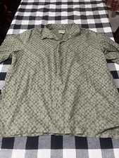 LL Bean Mens Button Up Geometric Green Short Sleeve Shirt Size Large Must Have
