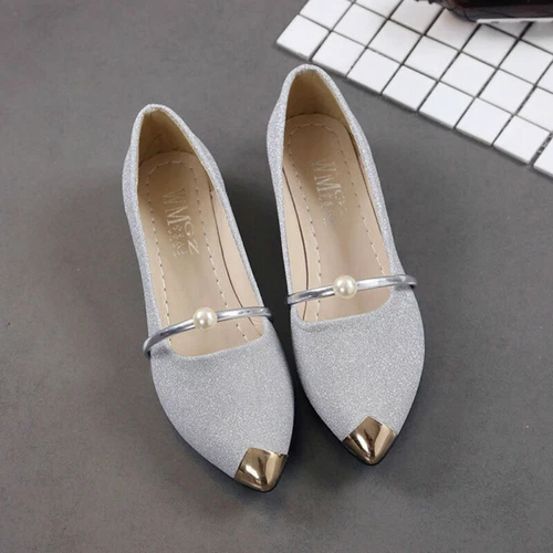Vintage Fashion Women Pointed Toe Bling Single Shoes Casual Low Heel Flat Shoes - Bild 14 von 18