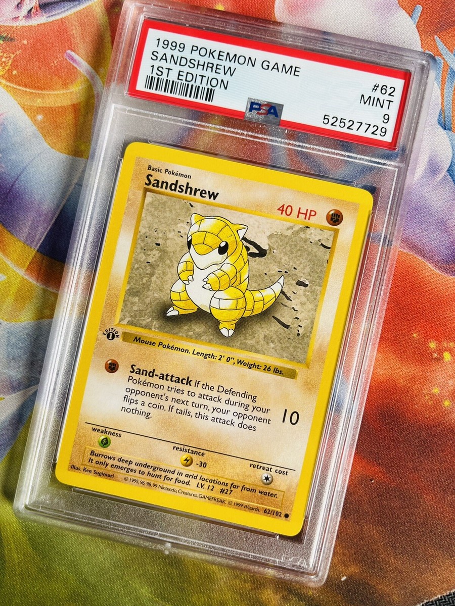 PSA 9 MINT Sandshrew 1st Edition Base Set Shadowless #62