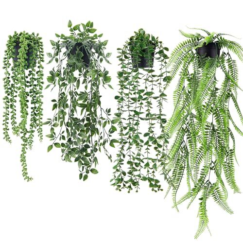 Fake Hanging Plants Potted Greenery Decor Set of 4  