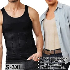 Mens Body Shaper Belly Chest Compression Shaping Shirt Slimming Vest Tank Tops