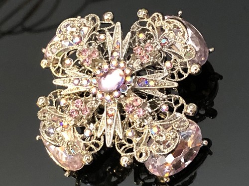 VTG Estate Silver Starburst Filigree Lavender/AB Stones High Profile Brooch Pin - Picture 4 of 12
