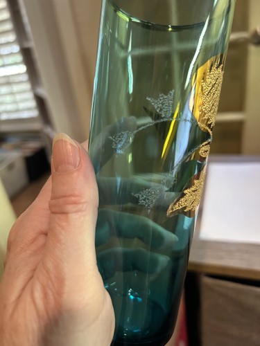 4 RARE vintage turquoise blue mid century w/gold leaf Tom Collins cocktail glass - Picture 14 of 18