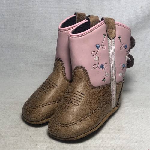 Old West Poppets Cowboy Boots Style Infant Baby Girl Size 3 Floral Pink Brown