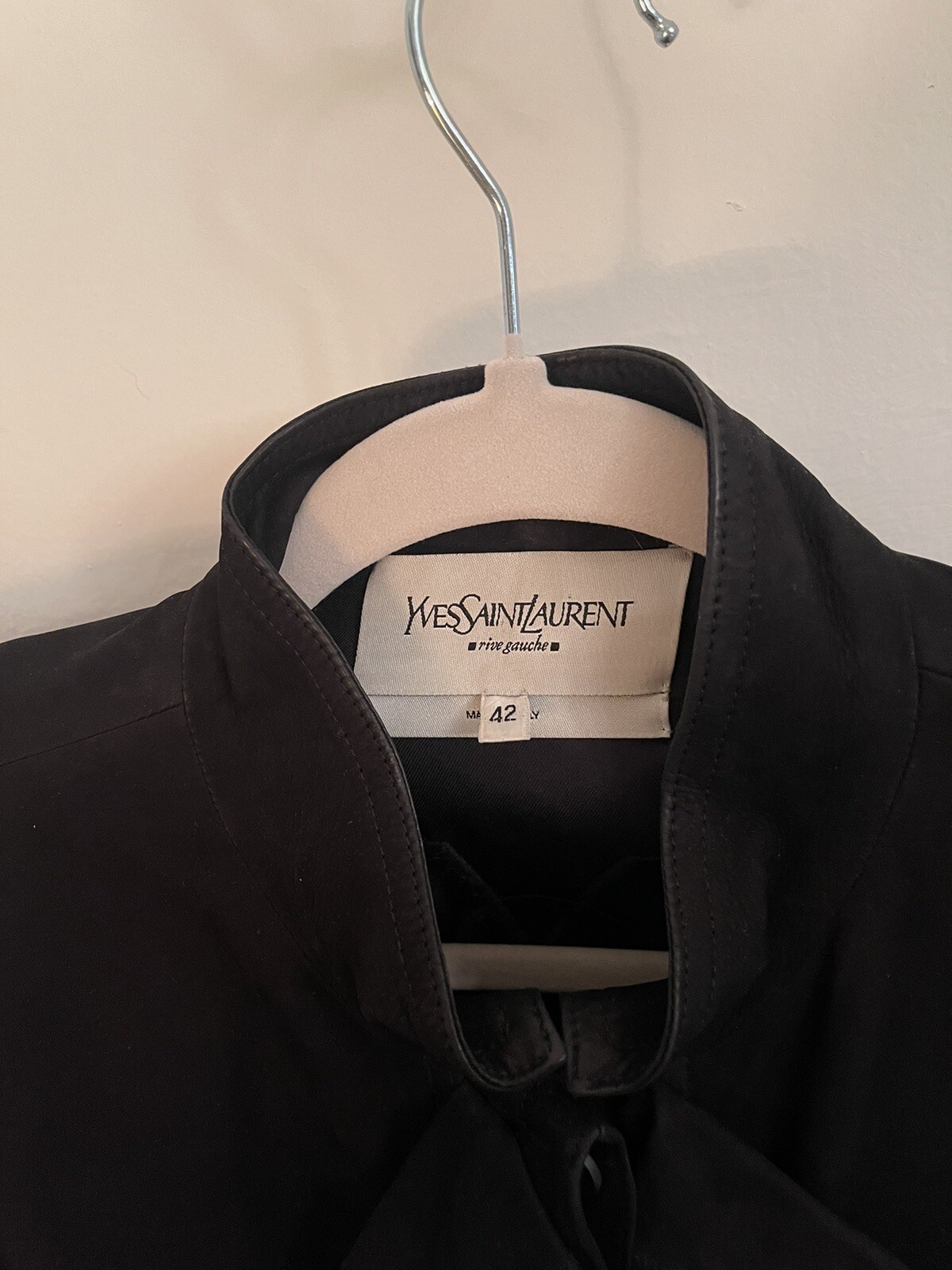 ORIGINALE Saint Laurent YSL Giacca in pelle scamosciata nera arricciata anteriore