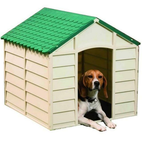 Starplast 10701 Durable Plastic Outdoor Dog Kennel Beige/Green for
