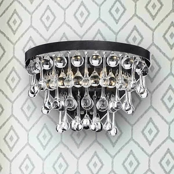 Dangling Hanging Crystal Glam Wall Sconce 2 Bulb Lamp Light w