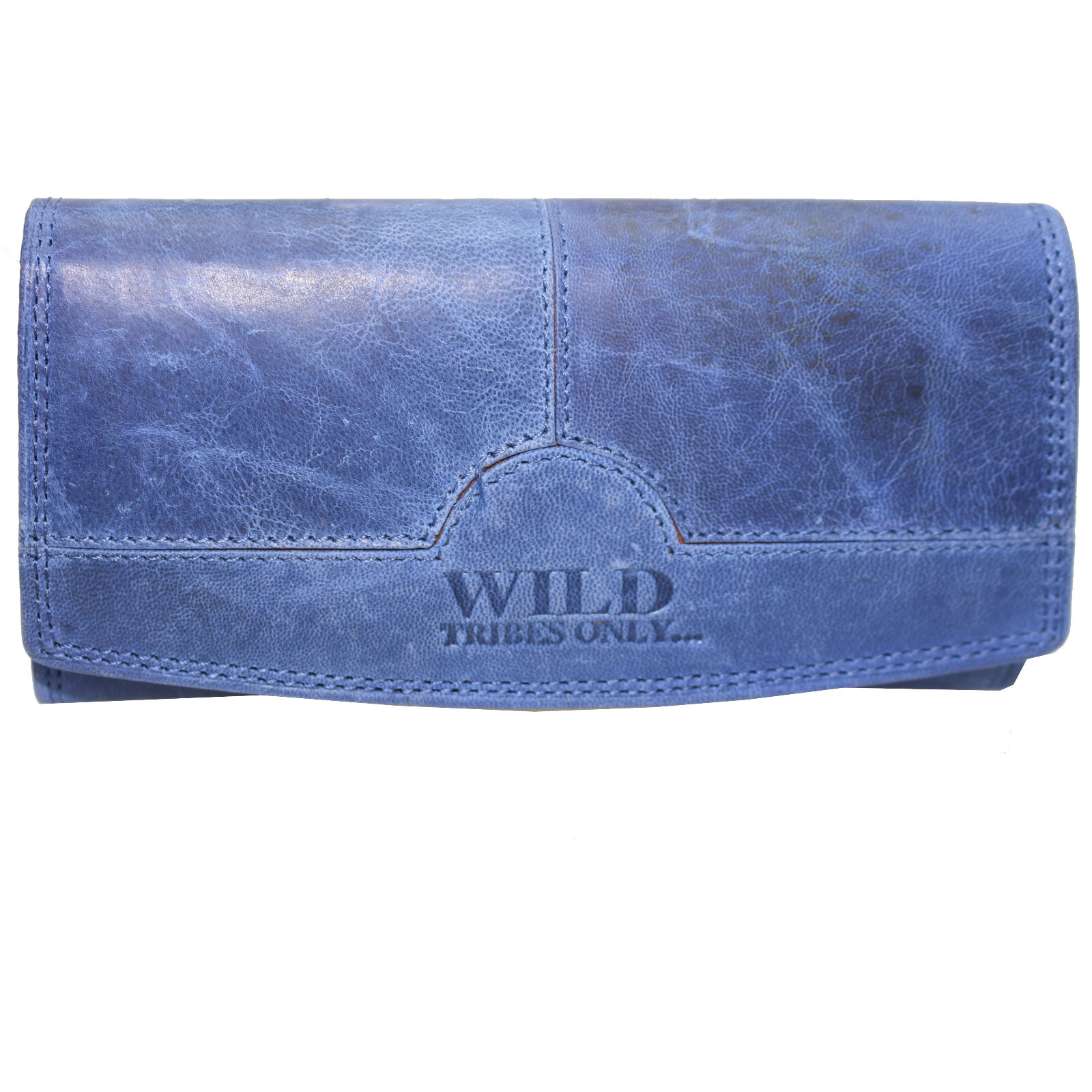 Cartera de mujer flevado búfalo de agua RFID protección doble costura azul