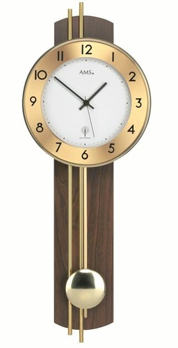 AMS -Sehr deutliche Funkpendeluhr Nussbaum- 5266/1 Moderne Wanduhr mit Funkwerk, - 第 1/1 張圖片