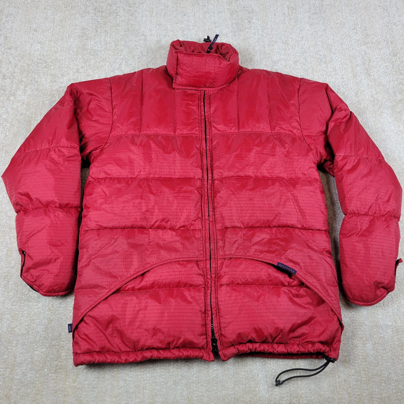 Tommy Hilfiger Down Puffer Jacket Mens M Red Quilted Full Zip Packable Ripstop