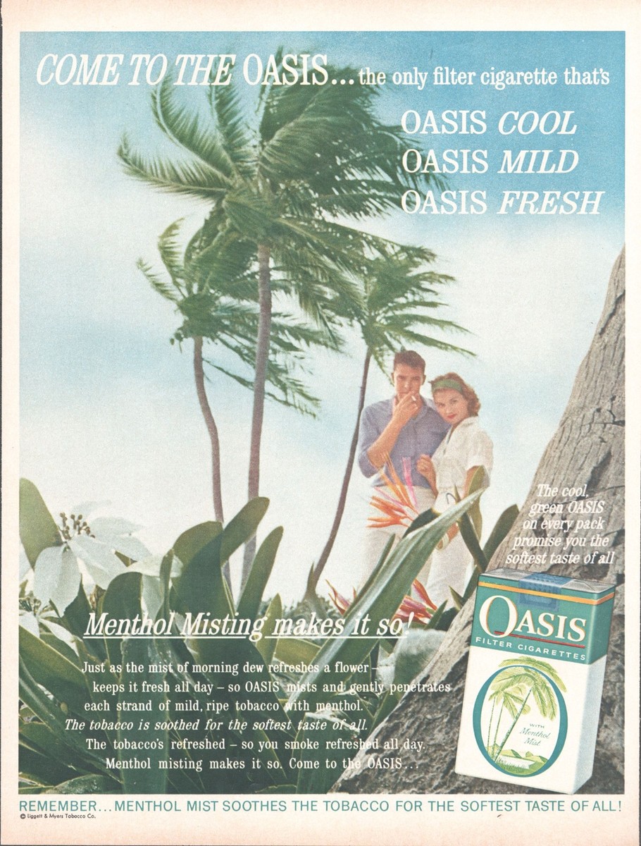 1961 Oasis Menthol Cigarettes Vintage Print Ad Tropical Bird Paradise Palm  Tree