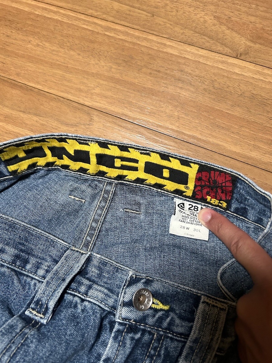 Vintage 90s Original JNCO Crime Scene Jeans Worn Size 28x30 Grail
