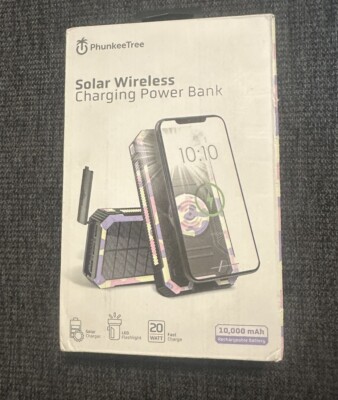 PhunkeeTree Solar Wireless Charging Power Bank 10000mAh, Pastel