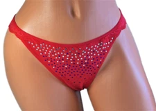 Victoria's secret PINK panty low rise Thong Tanga Lace Back Rhinestone Red NEW M