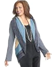 Open Cardigan Sweater JMS marled shawl  2X Aqua blue, beige and  gray