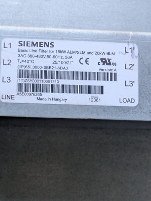 SIEMENS 6SL3000-0BE21-6DA0 (3AC 380-480V 50-60Hz 36A) BASIC LINE FILTER