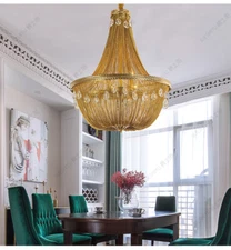 Simple round living room dining room villa crystal bronze aluminum chain tassel 