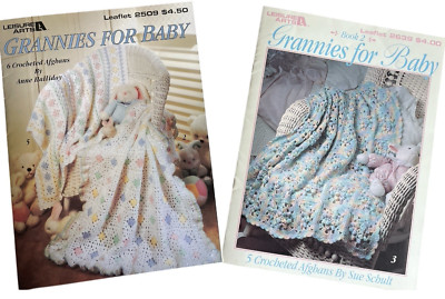 TWO Leisure Arts Leaflets Grannies for Baby Crocheted Afghans Patterns 2509 2639