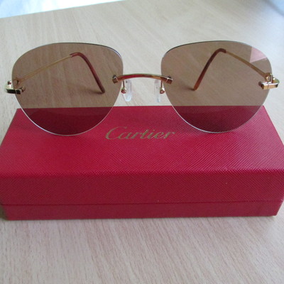 CARTIER Light Brown Gold Rimless 140 Unisex Sunglasses 100