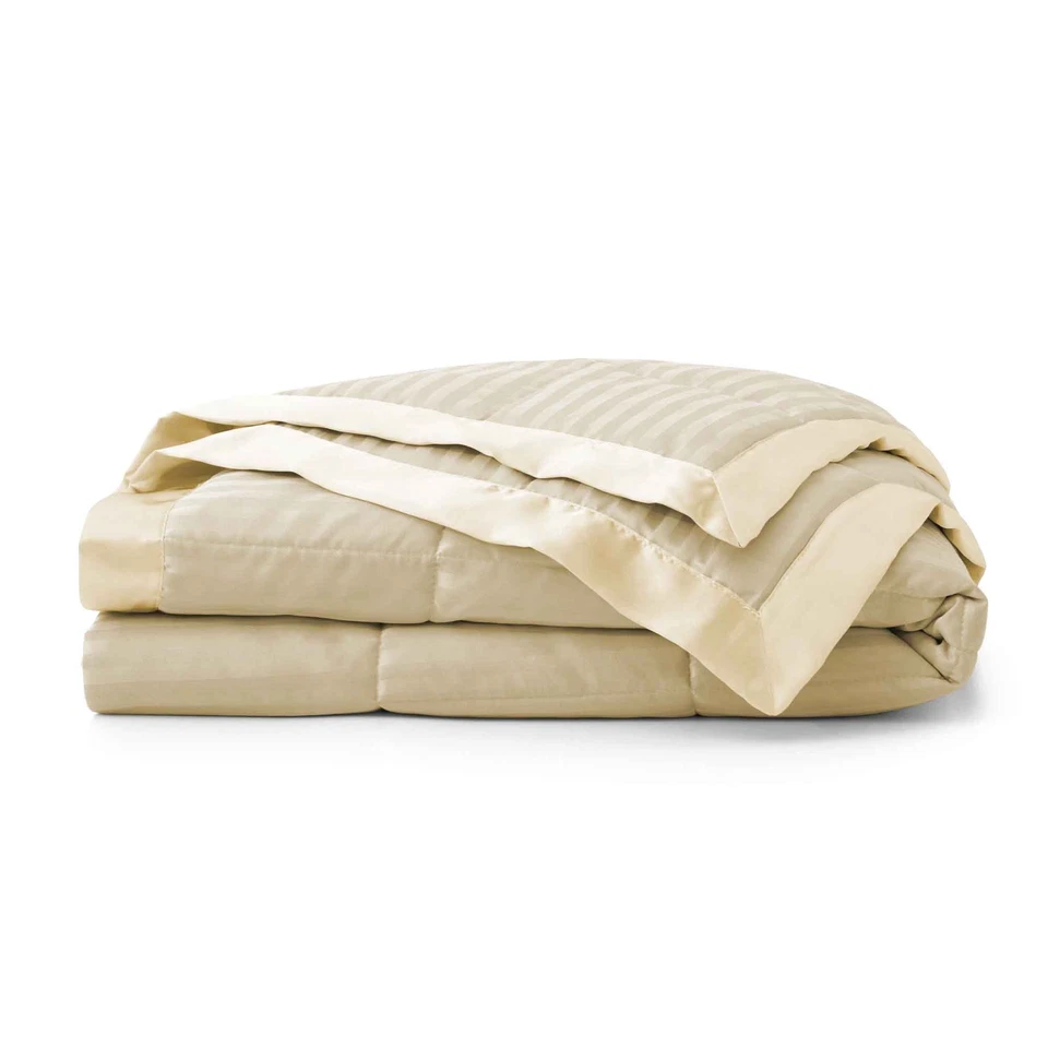 Hotel Oversized Bed Blanket Jacquard Strip Satin Edge, King or Queen Comforter - Image 3 of 4