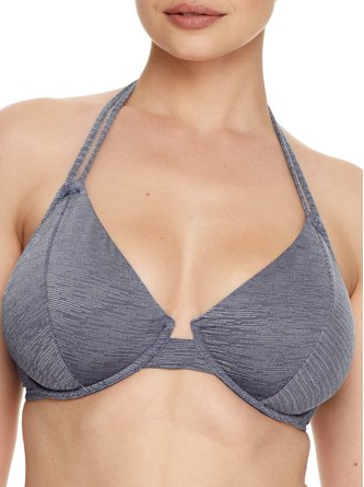 Miss Mandalay BLUE SILVER Denim Lurex Halter Bikini Top, US 32DDDD