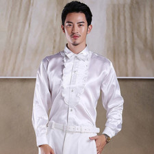 Luxury Ruffled Tuxedo Shirts Men Long Sleeve Wedding Stage Dance Performance