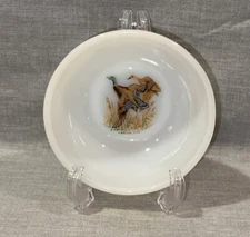 FIRE KING VINTAGE MILK GLASS PHESANT BOWL 6’’