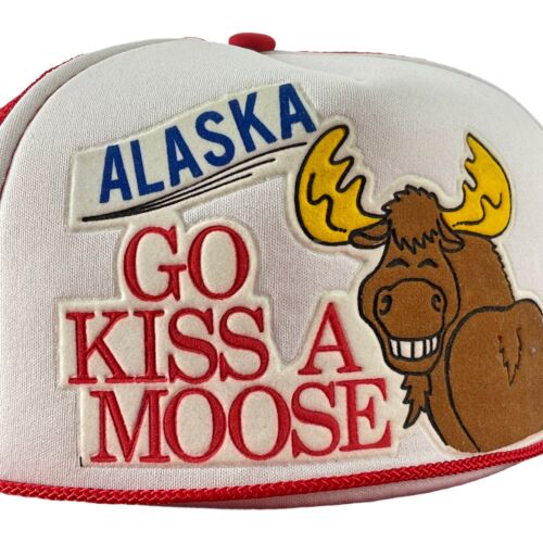 Ace Alaska Hat Mens Vintage 80s Foam Mesh Snapback Trucker Cap Go Kiss a Moose - Picture 2 of 7