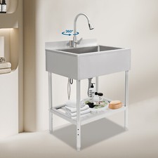 Commercial Single-Bowl Stainless Steel Sink Outdoor Utility Sink Free Standing