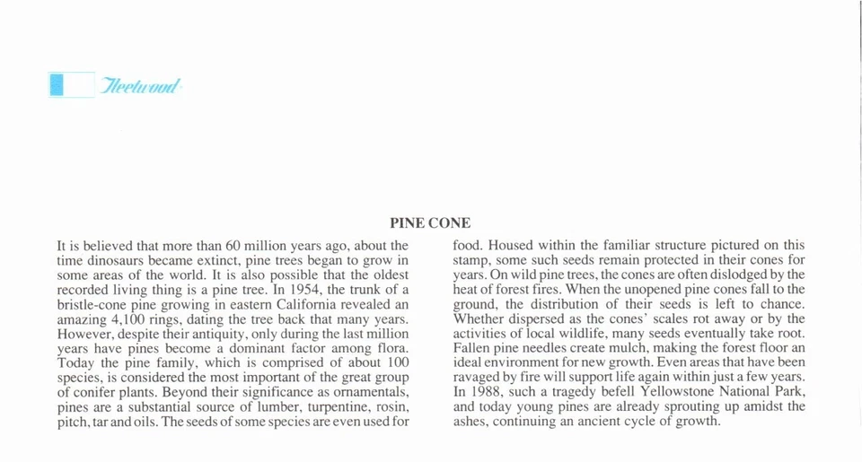 FLEETWOOD - PINE CONE NOV 5 1993 KANSAS CITY MO CAPA PRIMEIRO DIA (FDC) BX8 - Imagem 2 de 2