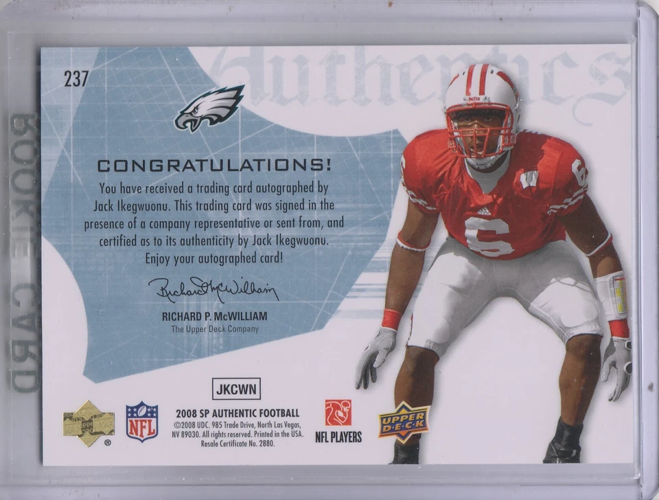 A9670- 2008 SP Authentic #237 Jack Ikegwuonu RC Auto /999 SAMPLE - Image 2 of 2