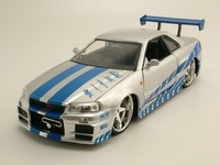 Nissan Skyline GT-R R34 2002 Silber Blau Brian Fast & Furious 1:24 Jada Toys