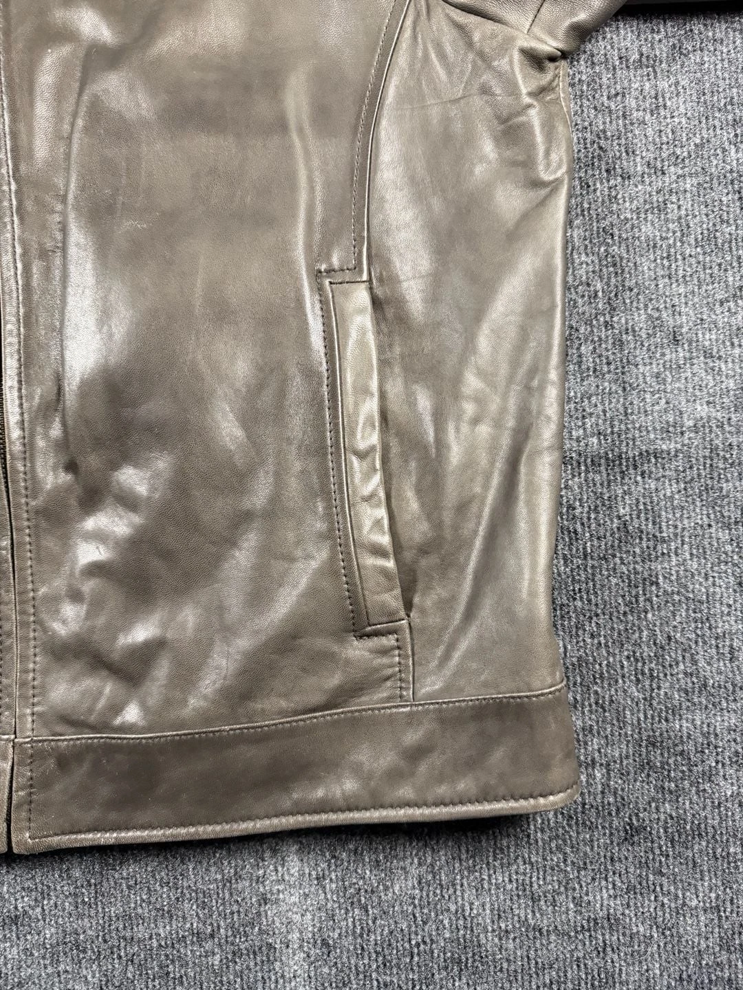 Roundtree & Yorke Leather Jacket Size L Brown Zip Front Bomber - product detail image 12