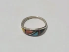 Vintage Zuni Sterling Silver Multi Stone Inlay Ring Signed K.B. (K Bell?) Size 5