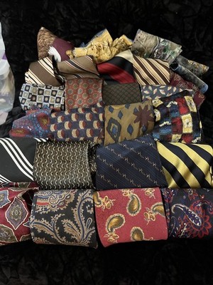 Neckties 100% SILK Lot - 22 Mixed Bulk For Crafts  Pink, Olive, Blue, eagle