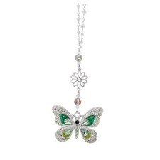 Green Crystal Butterfly Car Charm - Rear View Mirror Hanging Ornament, green