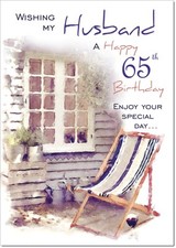 Doodlecards Husband 65th Birthday Card Age 65 Relaxing Deck Chair