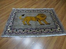 Vintage Turkish Rug,HandMade Anatolian Turkish Hunting Lion Rug 3.5x4.7 Ft