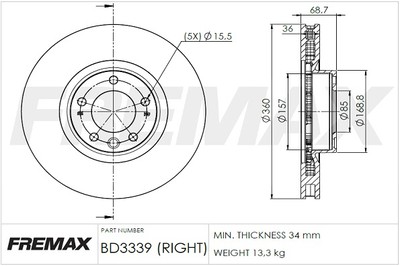 FREMAX BD-3339 Brake Disc for PORSCHE,VW