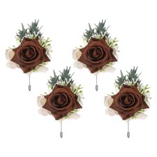 4 Pcs Brown Boutonnieres for Men, Artificial Flower Buttonholes Pocket