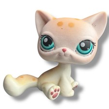 Littlest Pet Shop White Beige and Tan Spotted Shorthair Cat LPS 224 Blue Eyes