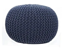  Round Pouf Ottoman Hand Knitted 100% Cotton Pouf Foot Stool - Dark Grey