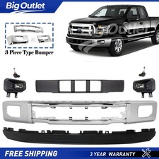 Front Bumper Kit Chrome Fog Lights Valance For 2015-2017 Ford F150 Truck 