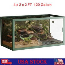 120 Gal Reptile Enclosure Terrarium 4x2x2 ft Black Low Habitat w/ Sliding Doors