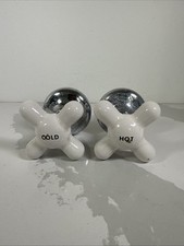 Vintage Porcelain Hot Cold Bathroom Cross Handles, Shower Sink Tub Knobs